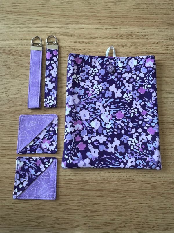 Lavender Hearts Doodle Wristlet Keychain