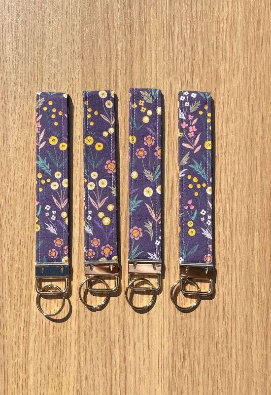 Floral Print on Purple Wristlet Keychain