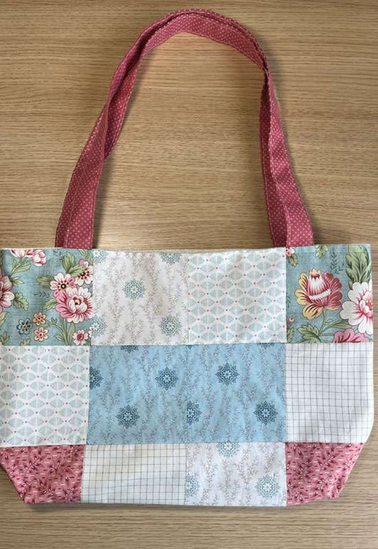 Ivory, Pink, & Blue Patchwork Tote