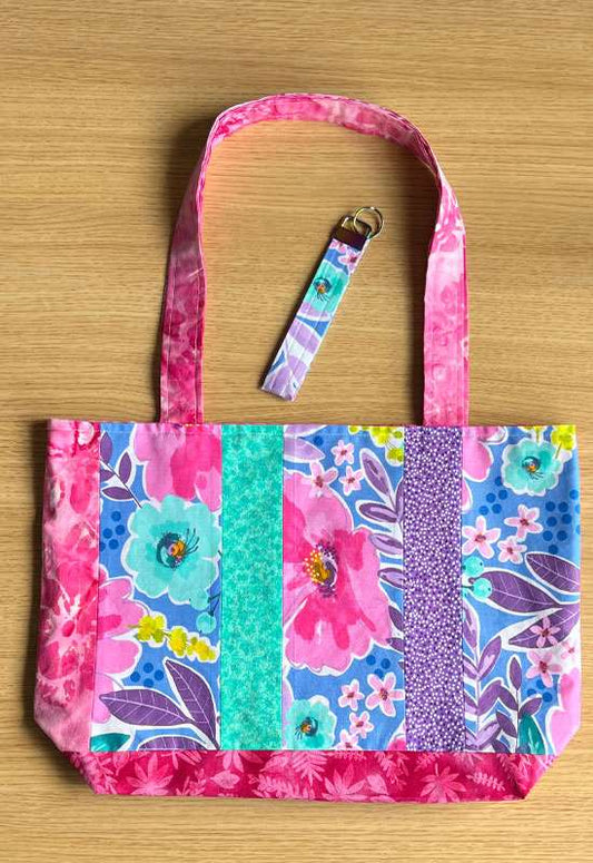 Periwinkle Floral Tote w/ Matching Wristlet Keychain