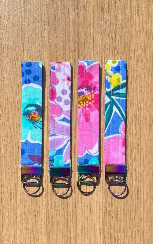 Periwinkle with Floral Print Wristlet Keychain