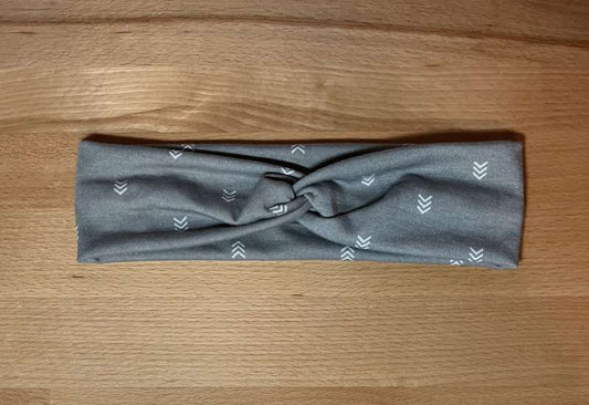 Gray with Arrows Twist Knot Knit Headband