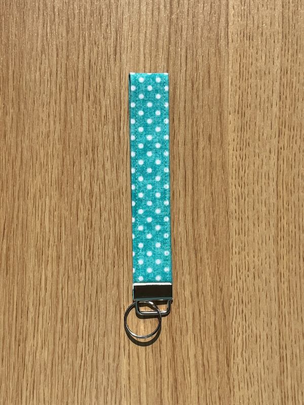 Turquoise Polka Dot Wristlet Keychain