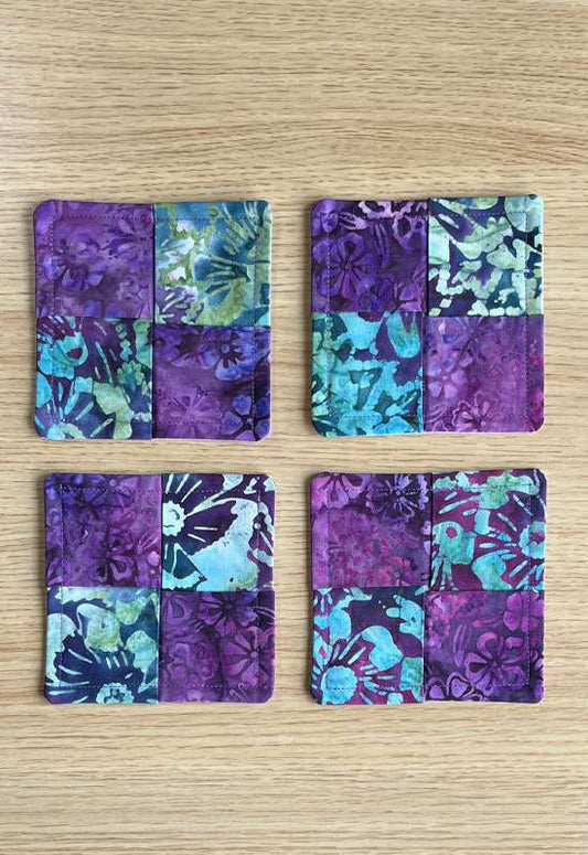 Teal & Purple Hibiscus Coaster Set