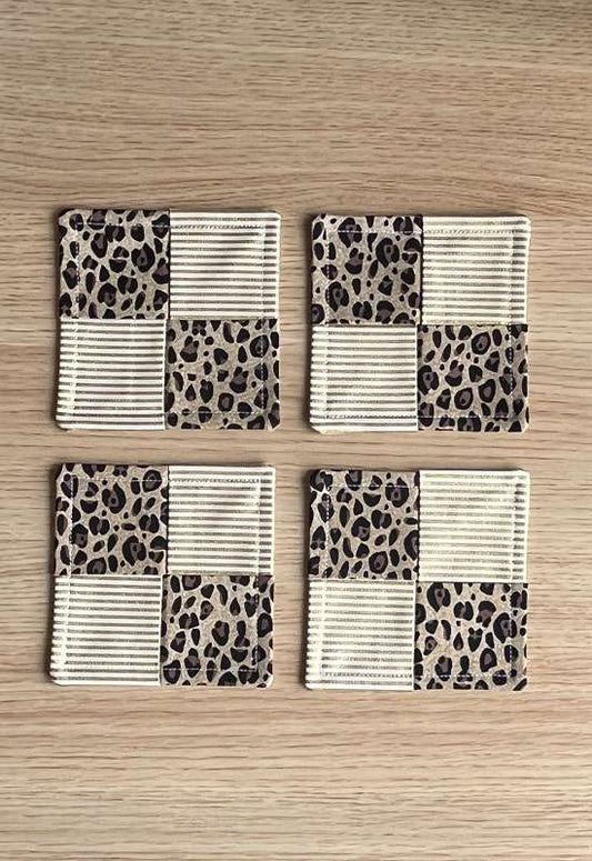 Cheetah Print & Gold Stripe Coaster Set