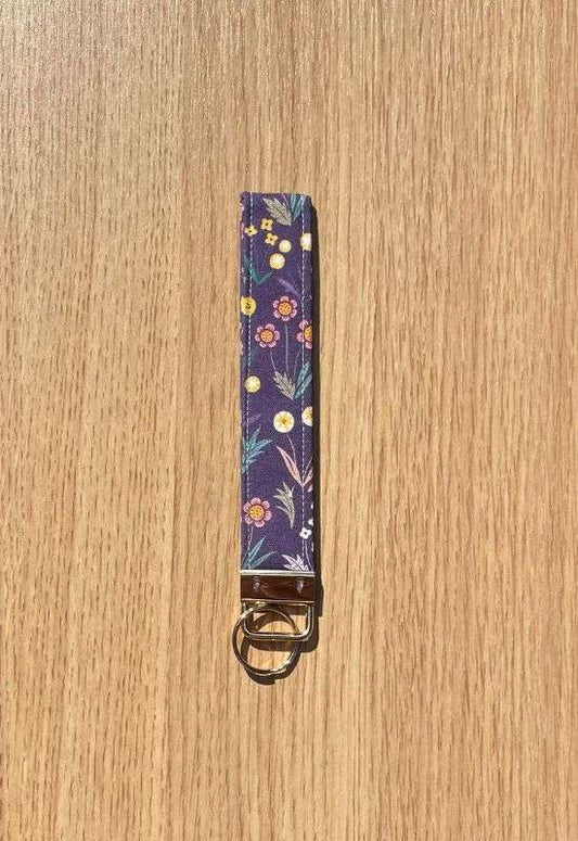 Floral Print on Purple Wristlet Keychain