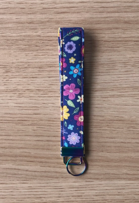 Flowers on Blue Wristlet Keychain