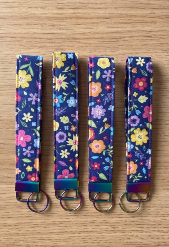 Flowers on Blue Wristlet Keychain