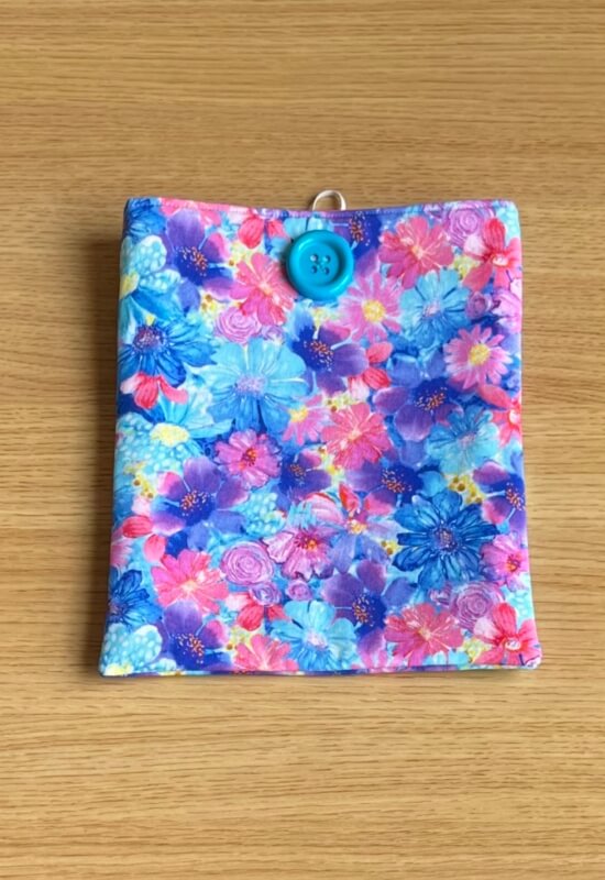 Fuchsia Bloom Book Sleeve w/ Turquoise Button