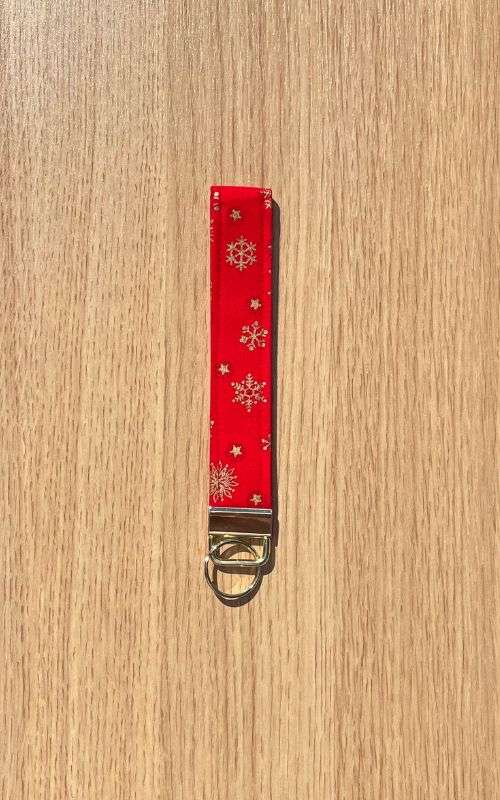 Red with Gold Snowflakes Wristlet Keychain