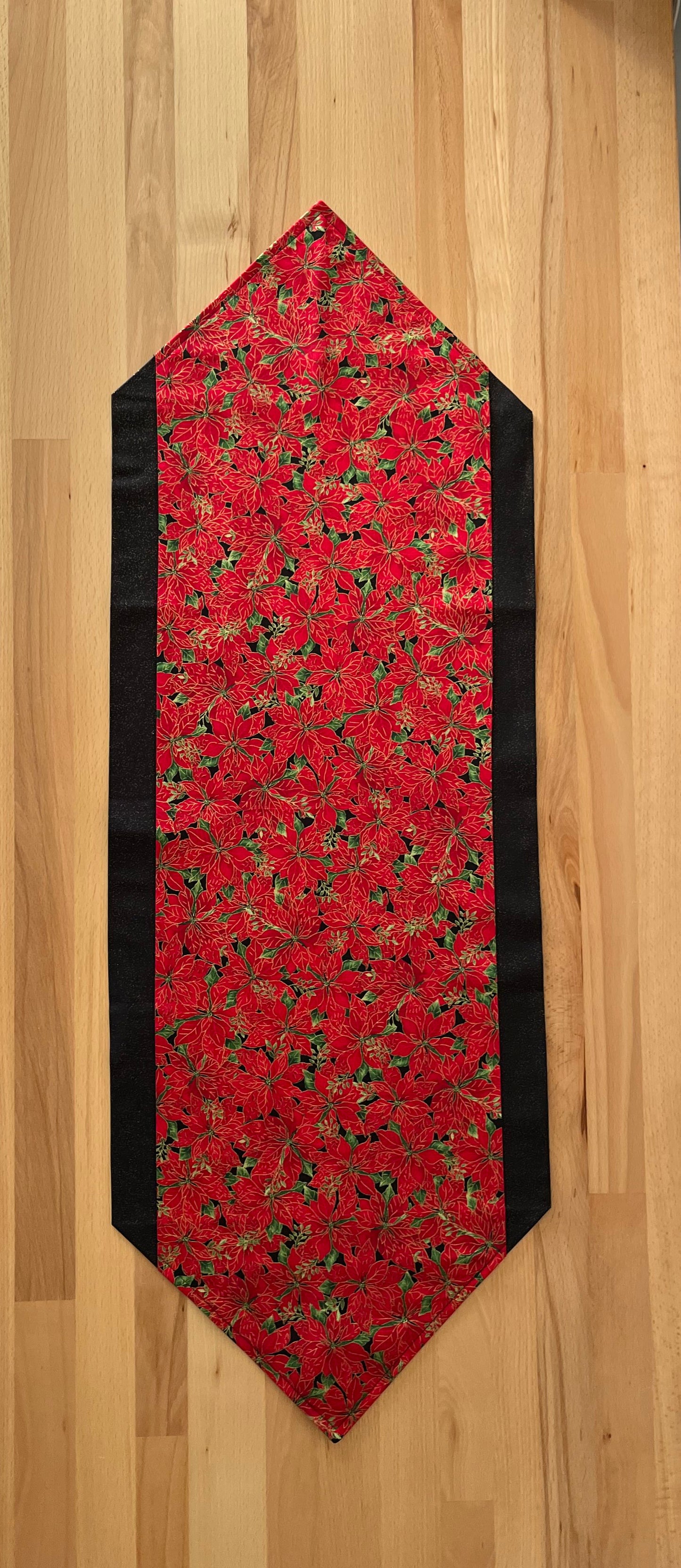 Poinsettia Table Runner w/ Black & Gold Fleck Border