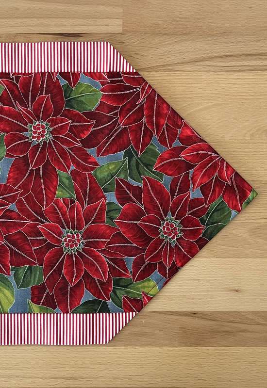 Poinsettias with Red & White Striped Border Table Runner